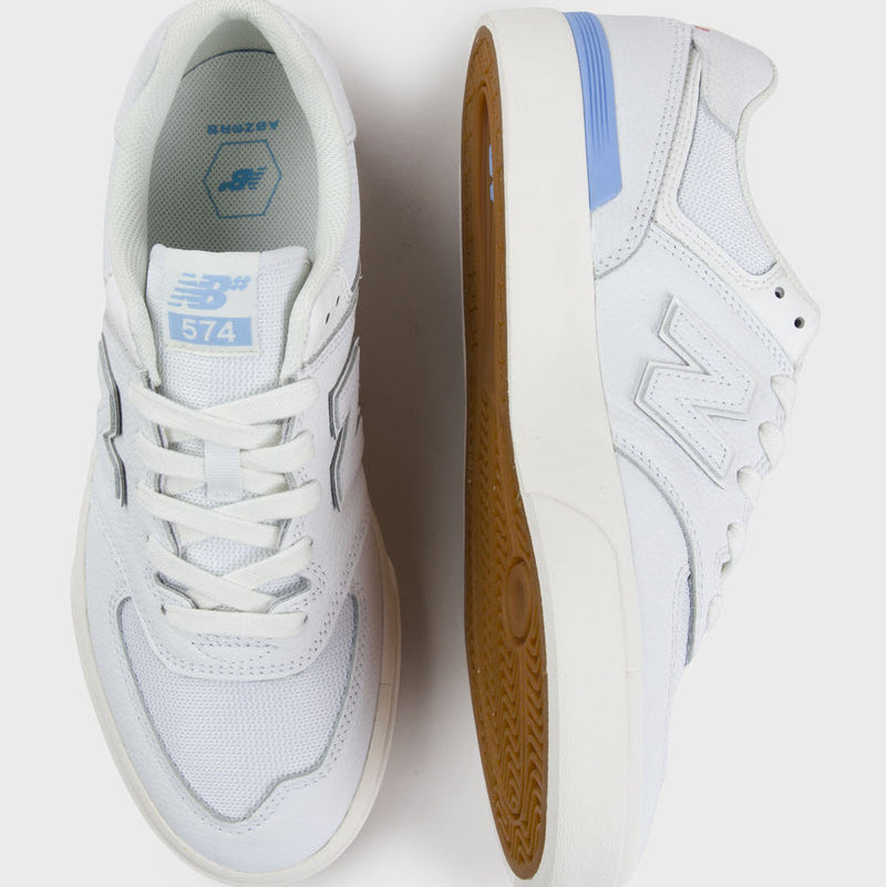 NEW BALANCE NUMERIC 574 VULC WHITE/BLUE SHOE- 574VWR