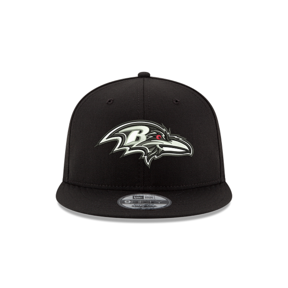 BALTIMORE RAVENS 9FIFTY NEW ERA BLACK AND WHITE SNAPBACK HAT