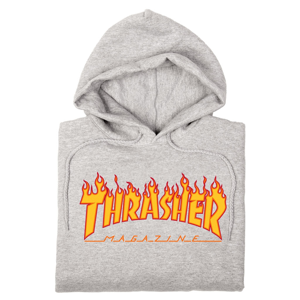 THRASHER FLAME LOGO HOODIE - GREY