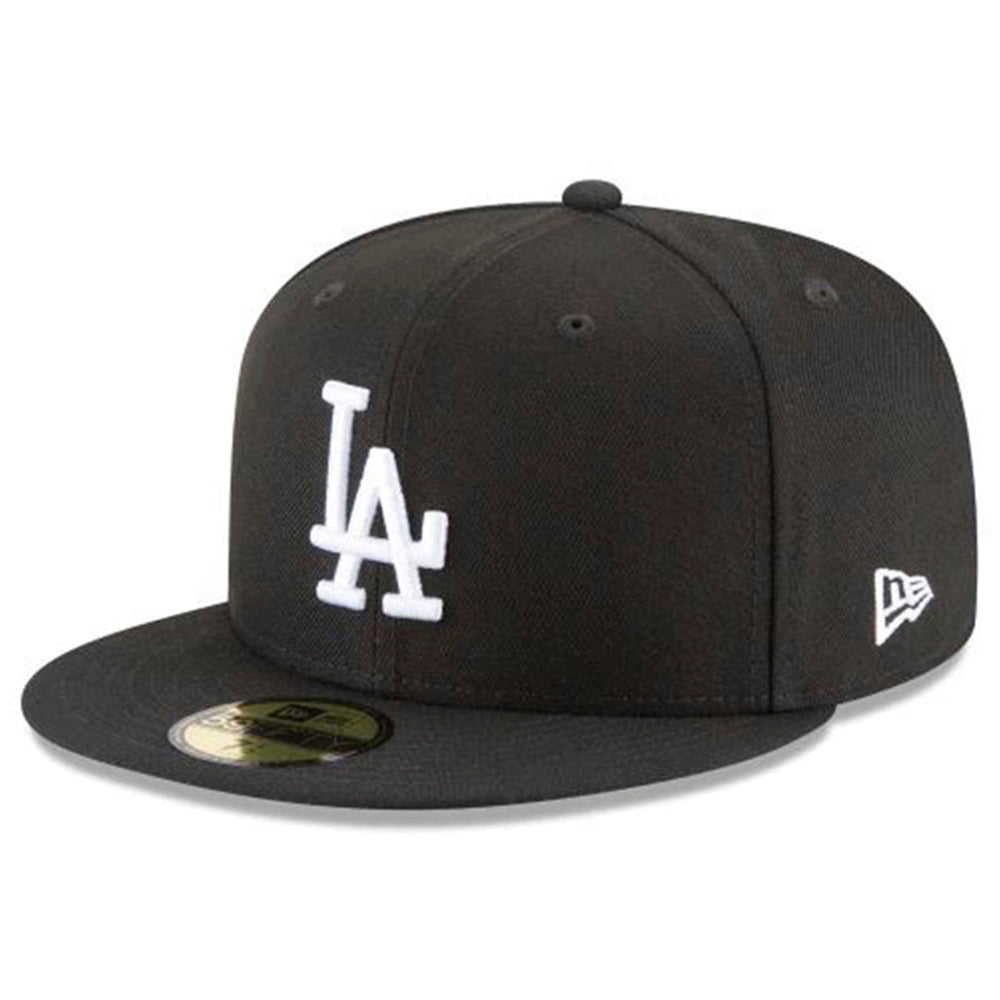 LOS ANGELES DODGERS NEW ERA 59FIFTY BLACK WITH WHITE " LA " FITTED HAT