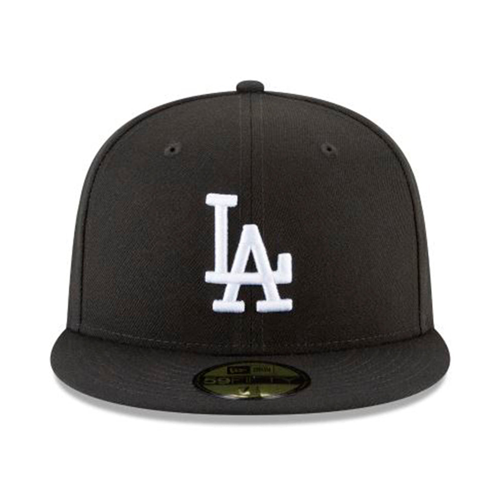 LOS ANGELES DODGERS NEW ERA 59FIFTY BLACK WITH WHITE " LA " FITTED HAT