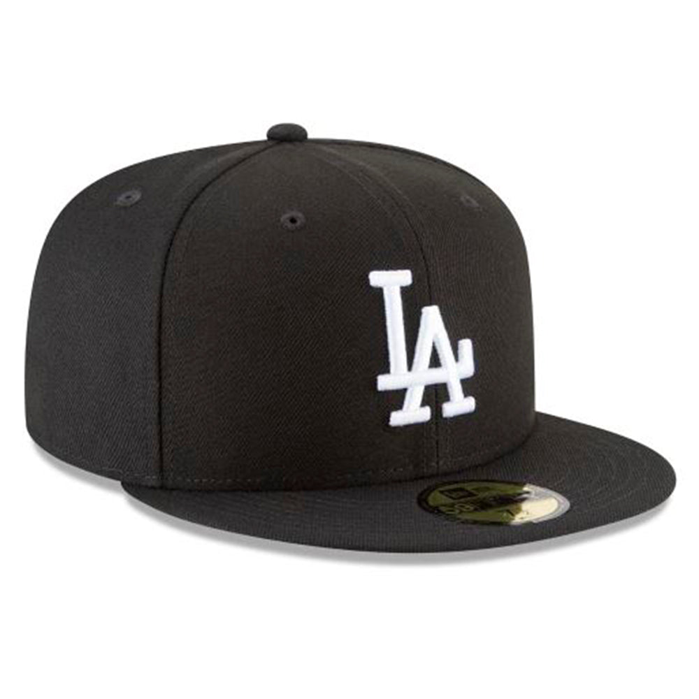 LOS ANGELES DODGERS NEW ERA 59FIFTY BLACK WITH WHITE " LA " FITTED HAT