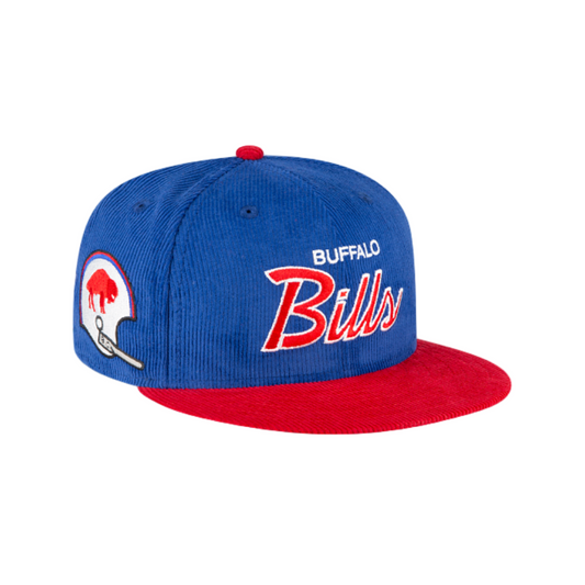 BUFFALO BILLS 59FIFTY NEW ERA CORDUROY 2TONE SCRIPT BLUE/RED FITTED HAT