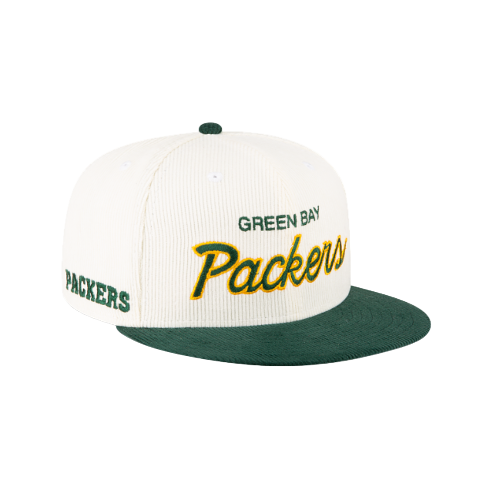 GREEN BAY PACKERS 59FIFTY NEW ERA CORDUROY 2TONE SCRIPT WHITE/GREEN FITTED HAT