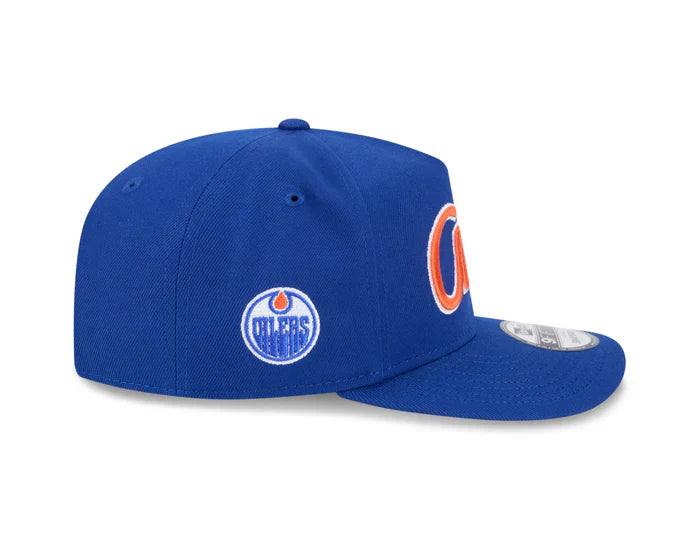 EDMONTON OILERS NEW ERA NHL SCRIPT 9FIFTY A-FRAME BLUE SNAPBACK HAT