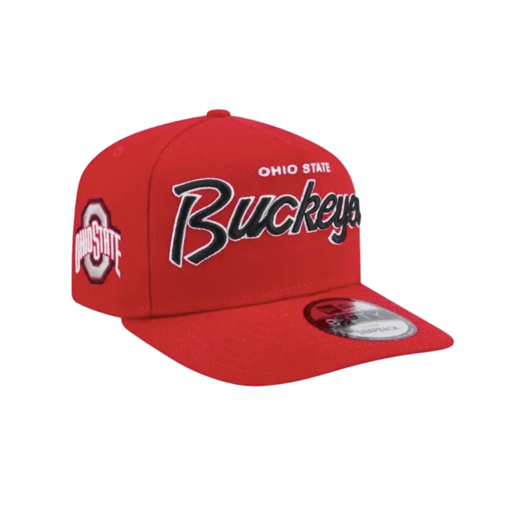 OHIO STATE BUCKEYES 9FIFTY A-FRAME NEW ERA NHL RED SCRIPT SNAPBACK HAT