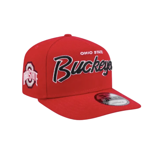 OHIO STATE BUCKEYES 9FIFTY A-FRAME NEW ERA NHL RED SCRIPT SNAPBACK HAT