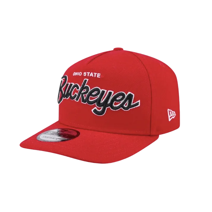 OHIO STATE BUCKEYES 9FIFTY A-FRAME NEW ERA NHL RED SCRIPT SNAPBACK HAT