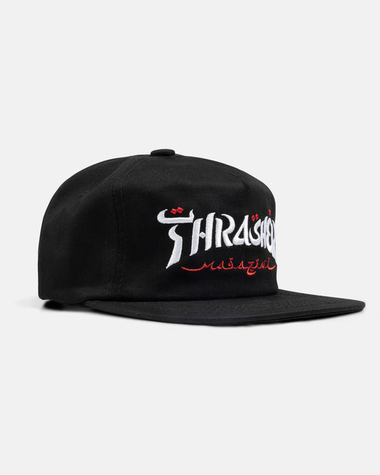 THRASHER CALLIGRAPHY SNAPBACK HAT BLACK