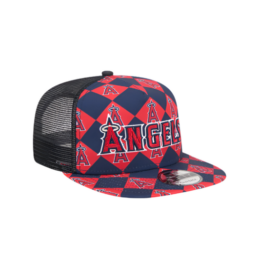 ANAHEIM ANGELS NEW ERA 9FIFTY BLUE/RED CHECKERED TRUCKER SNAPBACK HAT