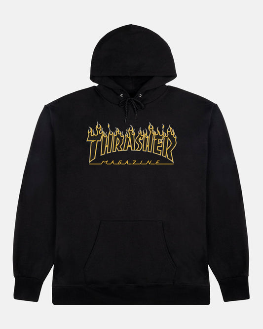 THRASHER OUTLINE FLAME LOGO HOODIE - BLACK/YELLOW