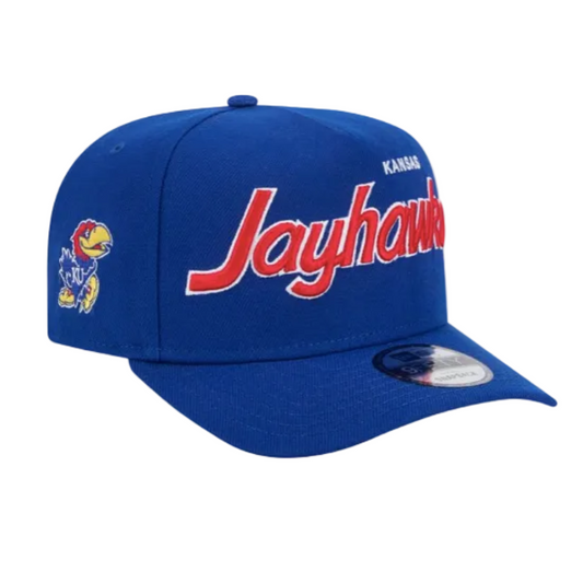 KANSAS JAYHAWKS 9FIFTY A-FRAME NEW ERA NHL BLUE SCRIPT SNAPBACK HAT