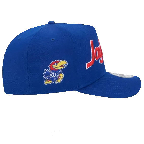 KANSAS JAYHAWKS 9FIFTY A-FRAME NEW ERA NHL BLUE SCRIPT SNAPBACK HAT