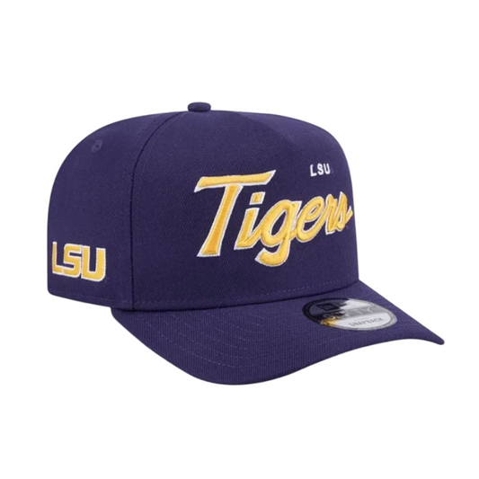 LSU TIGERS 9FIFTY A-FRAME NEW ERA NHL PURPLE SCRIPT SNAPBACK HAT