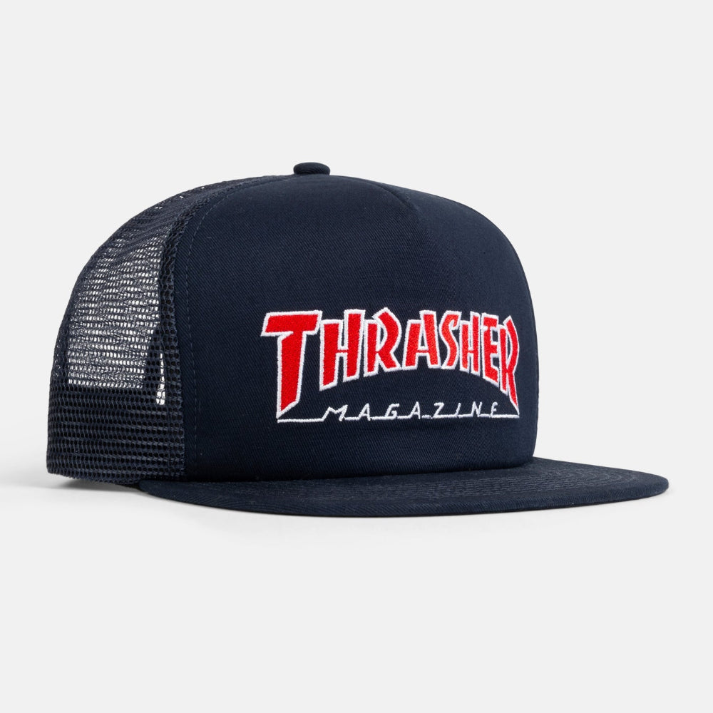 THRASHER SKATE MAG LOGO TRUCKER SNAPBACK HAT NAVY