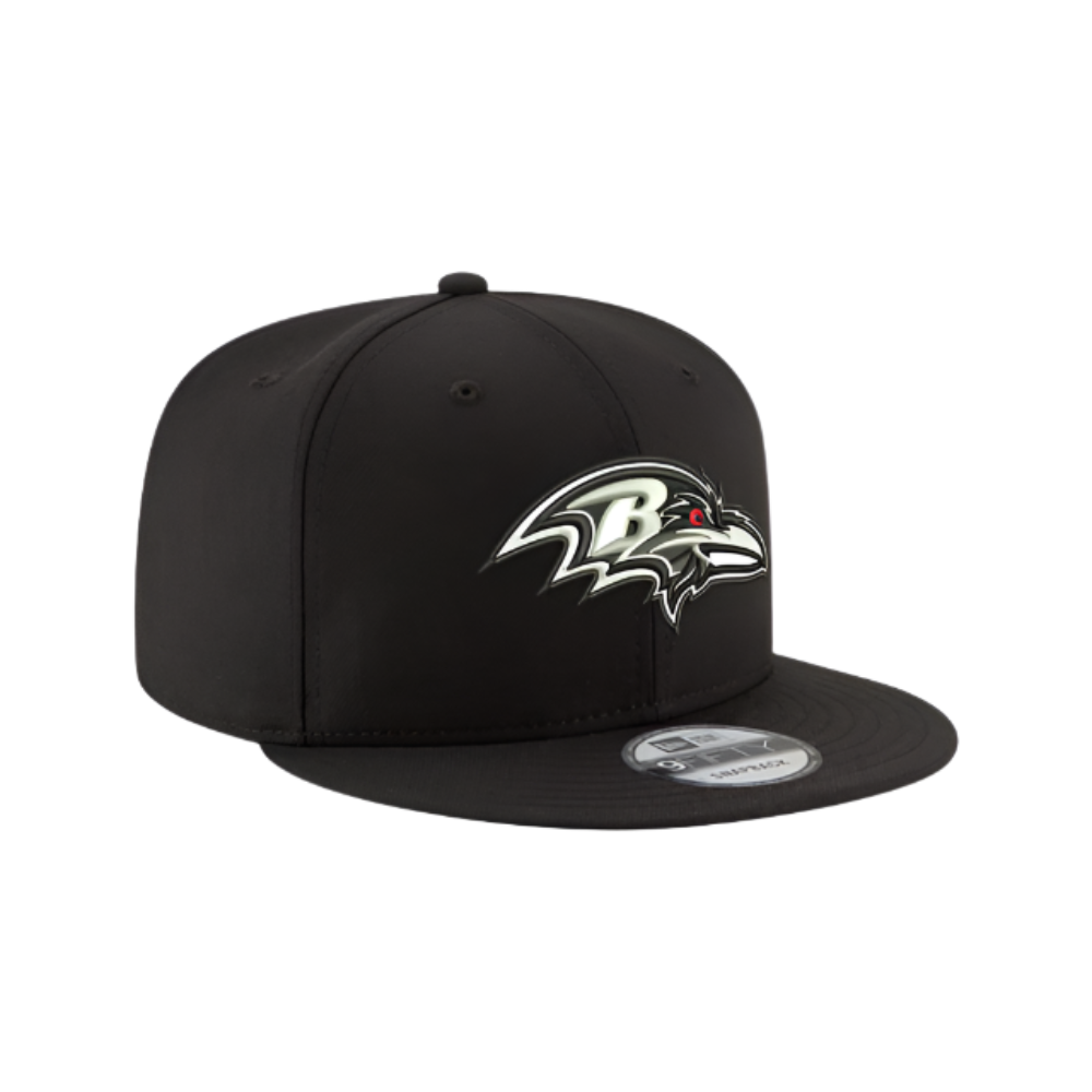 BALTIMORE RAVENS 9FIFTY NEW ERA BLACK AND WHITE SNAPBACK HAT