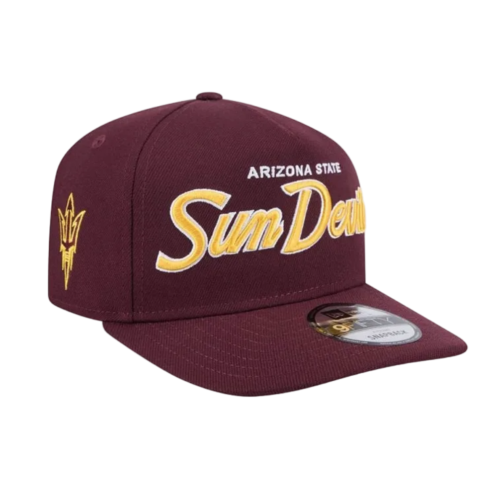 ASU SUN DEVILS 9FIFTY A-FRAME NEW ERA NHL MAROON SCRIPT SNAPBACK HAT