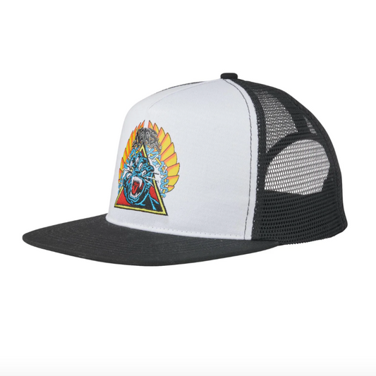 SANTA CRUZ NATAS SCREAMING PANTHER BLACK & WHITE MESH TRUCKER SNAPBACK HAT