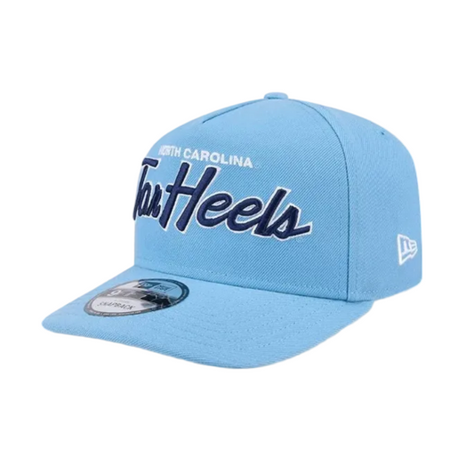 NORTH CAROLINA TARHEELS 9FIFTY A-FRAME NEW ERA NHL BLUE SCRIPT SNAPBACK HAT