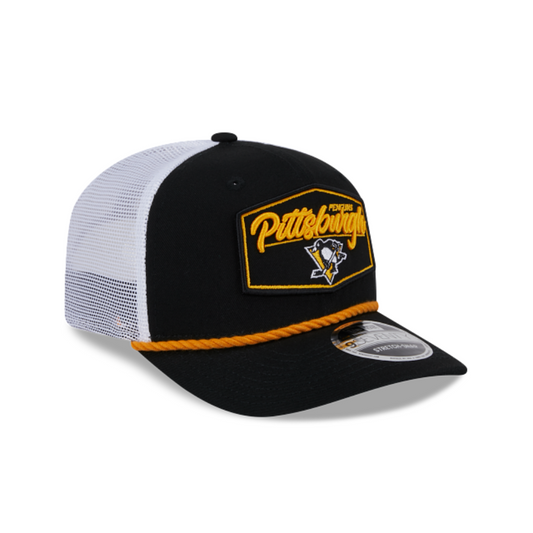 PITTSBURGH PENGUINS NEW ERA NHL 9SEVENTY BLACK ROPE TRUCKER SNAPBACK HAT