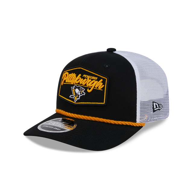 PITTSBURGH PENGUINS NEW ERA NHL 9SEVENTY BLACK ROPE TRUCKER SNAPBACK HAT