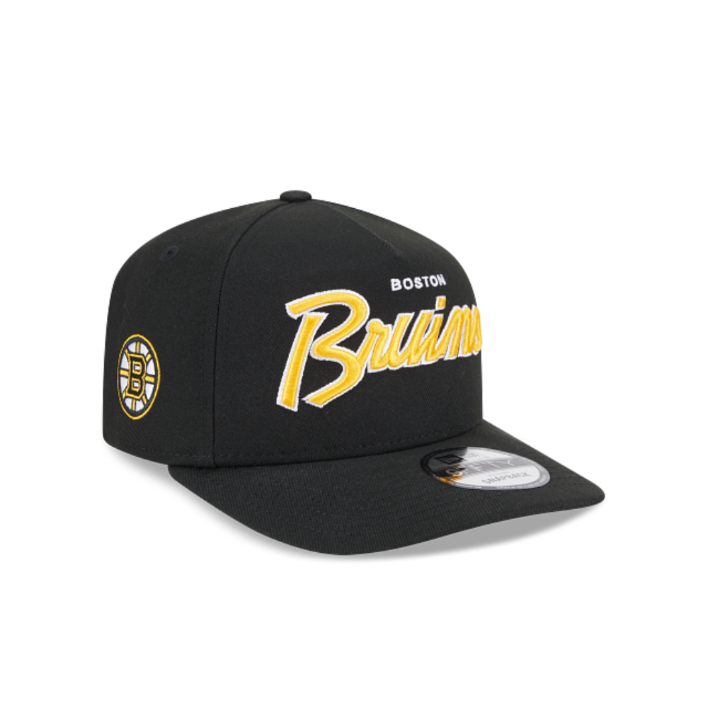 BOSTON BRUINS 9FIFTY A-FRAME NEW ERA NHL BLACK SCRIPT SNAPBACK HAT