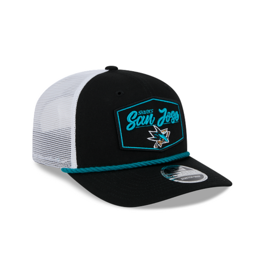 SAN JOSE SHARKS NEW ERA NHL 9SEVENTY BLACK ROPE TRUCKER SNAPBACK HAT