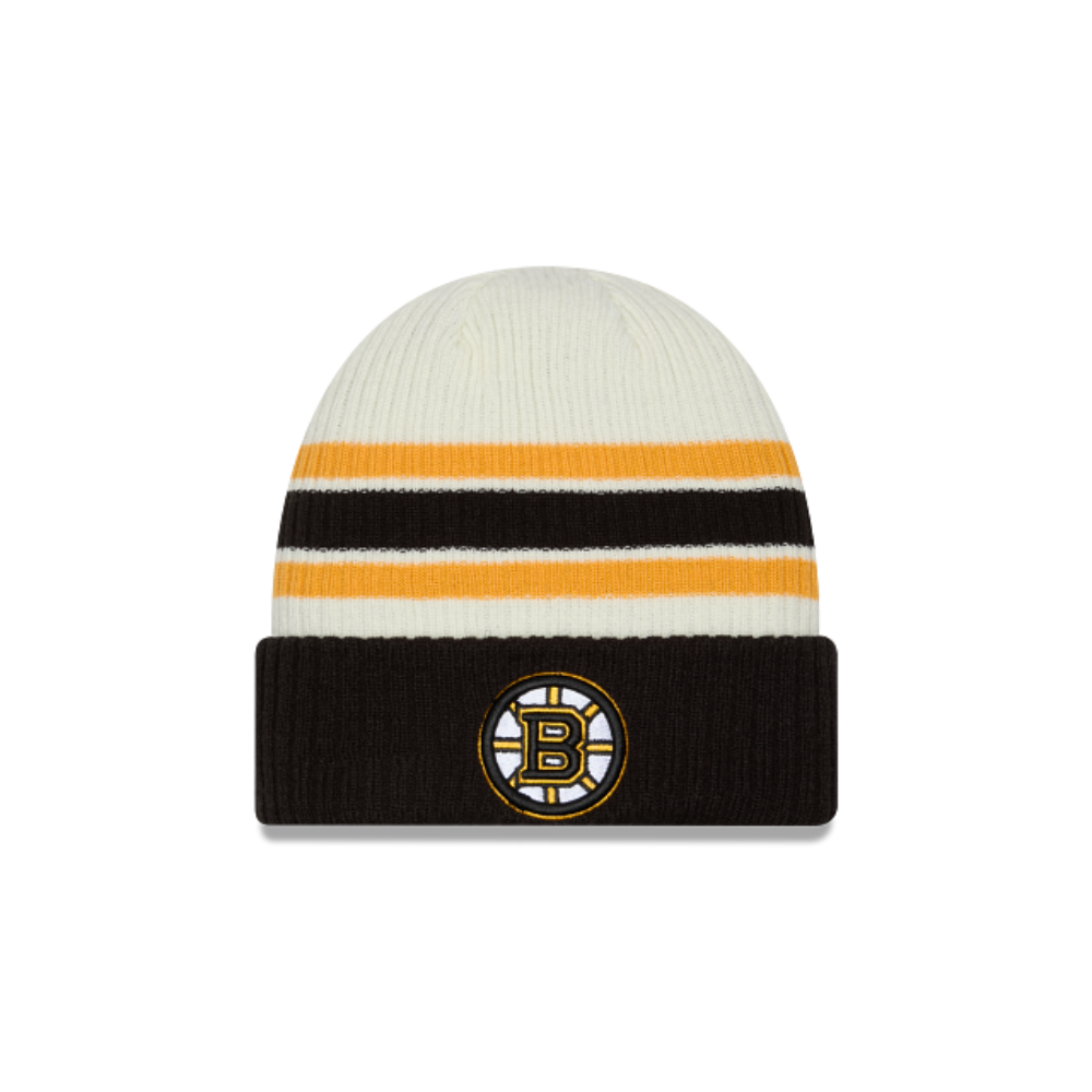 NEW ERA BOSTON BRUINS VINTAGE KNIT STRIPED BEANIE
