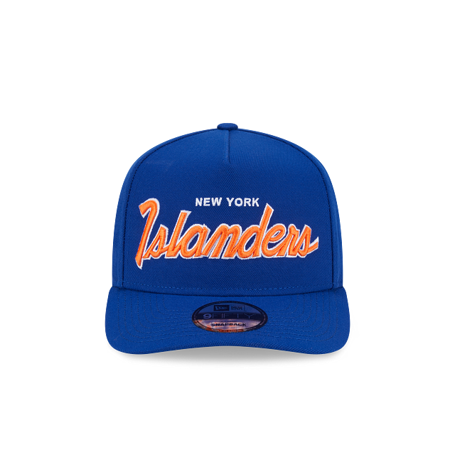 NEW YORK ISLANDERS NEW ERA NHL SCRIPT 9FIFTY A-FRAME BLUE SNAPBACK HAT