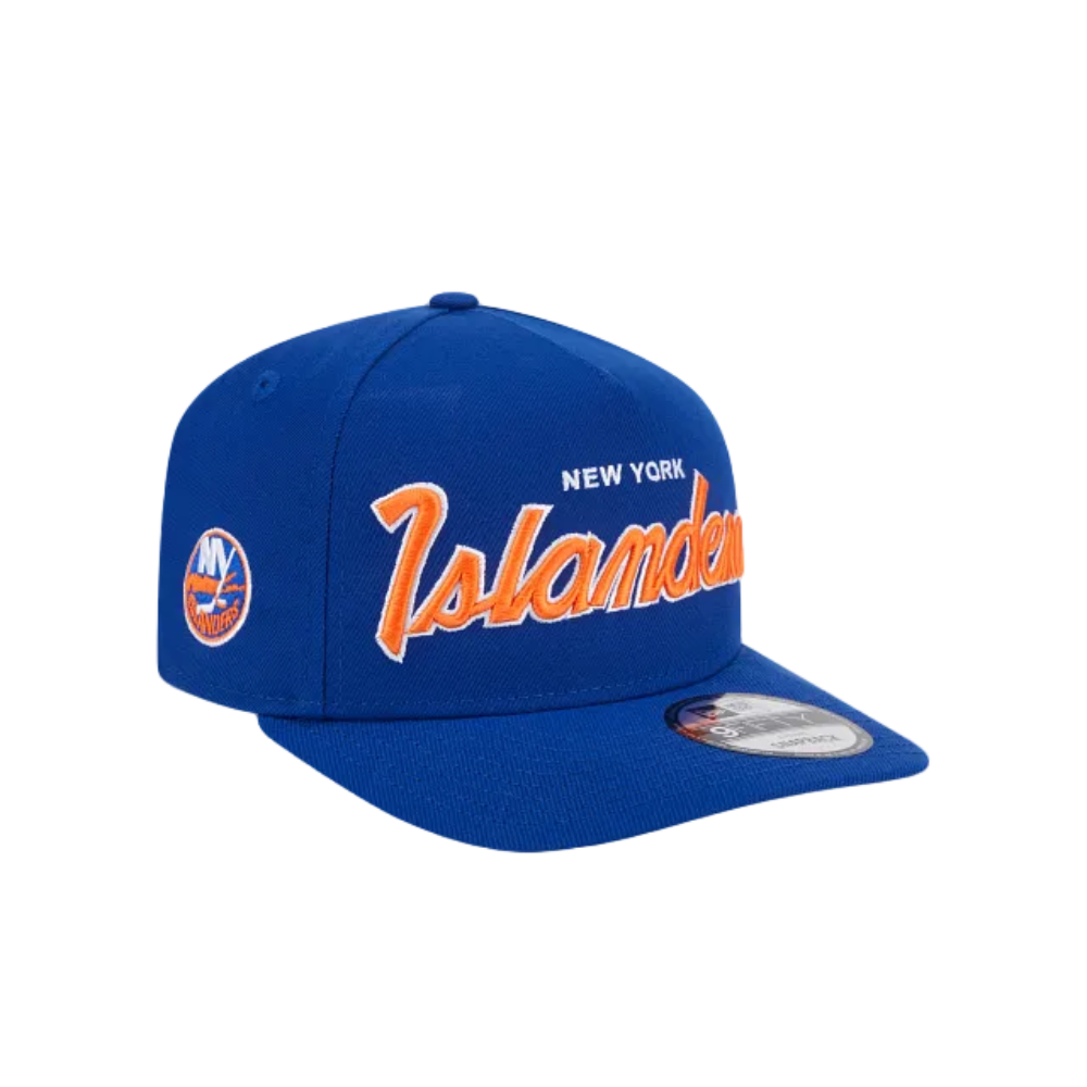 NEW YORK ISLANDERS NEW ERA NHL SCRIPT 9FIFTY A-FRAME BLUE SNAPBACK HAT