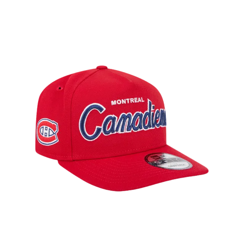 MONTREAL CANADIENS 9FIFTY A-FRAME NEW ERA NHL RED SCRIPT SNAPBACK HAT