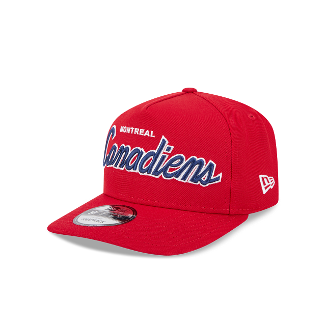 MONTREAL CANADIENS 9FIFTY A-FRAME NEW ERA NHL RED SCRIPT SNAPBACK HAT