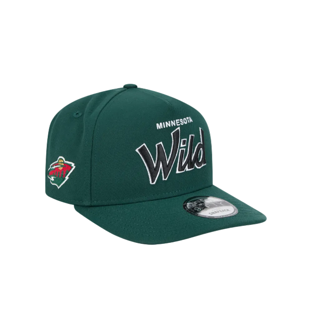 MINNESOTA WILD 9FIFTY A-FRAME NEW ERA NHL GREEN SCRIPT SNAPBACK HAT
