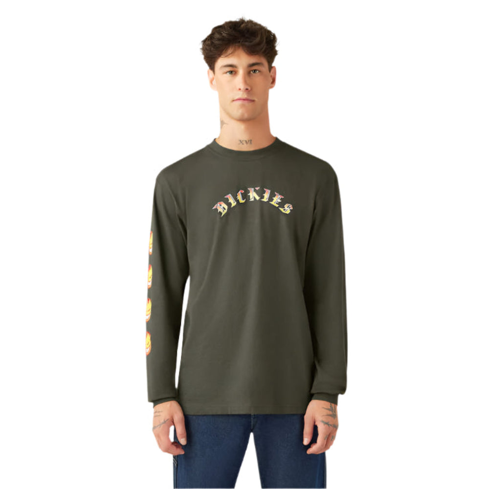 DICKIES X SPITFIRE GRAPHIC LONG SLEEVE T-SHIRT - OLIVE GREEN
