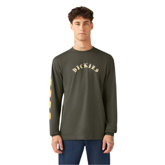 DICKIES X SPITFIRE GRAPHIC LONG SLEEVE T-SHIRT - OLIVE GREEN