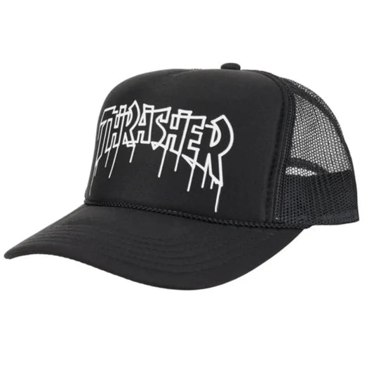 THRASHER ONE-LINER MESH TRUCKER SNAPBACK BLACK HAT